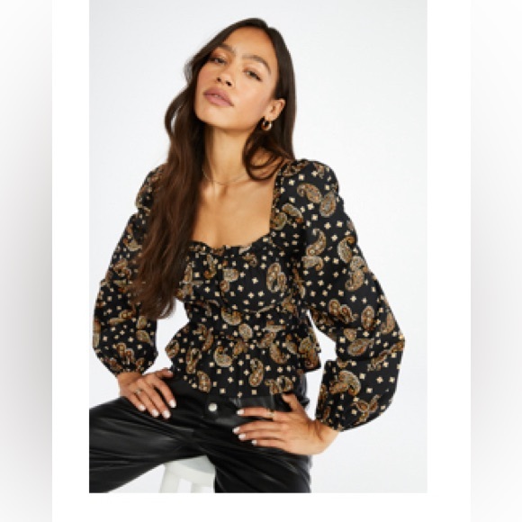 JustFab Paisley Multi Colour Long Sleeve Blouse - Picture 1 of 4